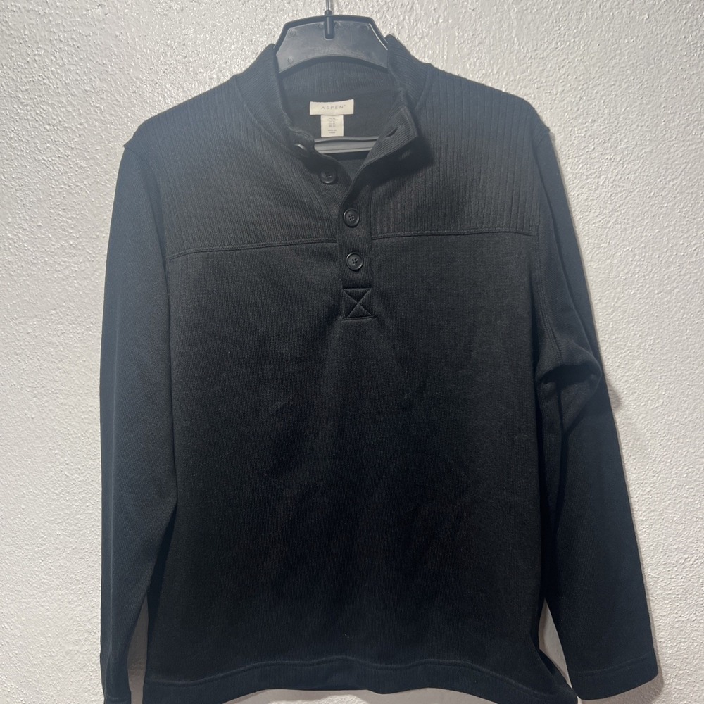 Aspen Sweater Mens XL Black Performance Mock Neck 4 Button Pullover Sweatshirt
